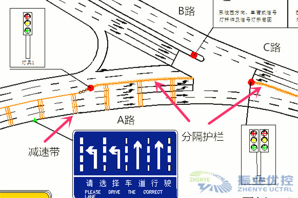 圖3 A路進(jìn)口左轉(zhuǎn)車道停止線起增設(shè)分隔護(hù)欄
