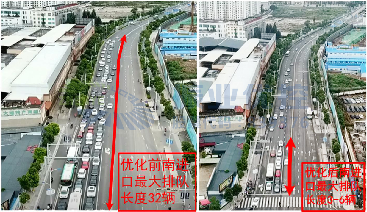 圖9 早高峰優(yōu)化前后南進(jìn)口排隊(duì)長度