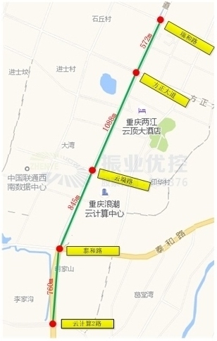 圖1 云漢大道（云計算2路-瑞和路）5個路口分布圖