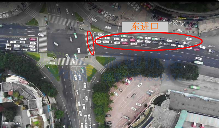 圖13 人車(chē)沖突得到分離及東進(jìn)口車(chē)輛排隊(duì)長(zhǎng)度減少