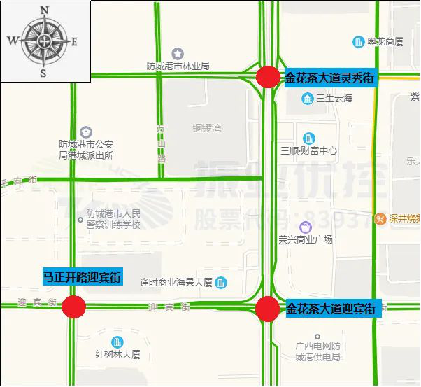 圖1 三個路口地理位置圖