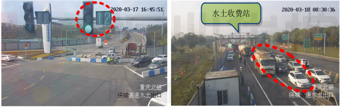 圖4 異型路口車輛回溢現(xiàn)象(優(yōu)化前)