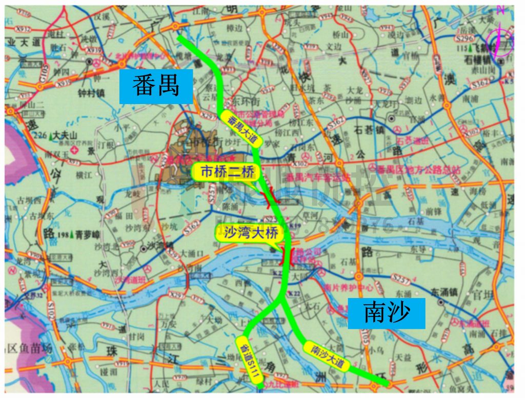 圖1 沙灣大橋、市橋二橋地理位置示意圖
