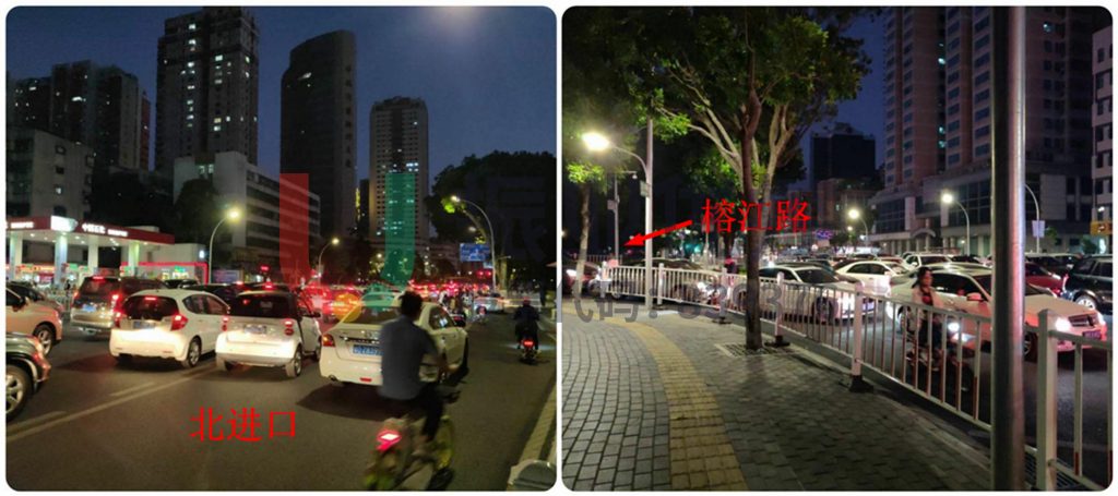 圖5 高峰時段北進(jìn)口排長隊(duì)至榕江路與天山路交匯處