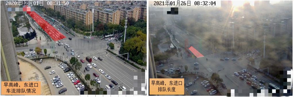 圖8 優(yōu)化前后早高峰東進(jìn)口車輛排隊(duì)情況對(duì)比