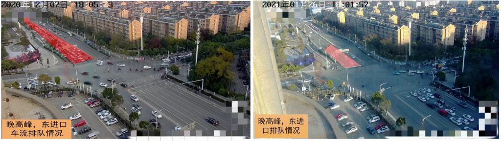 圖9 優(yōu)化前后晚高峰東進(jìn)口車輛排隊(duì)情況對(duì)比