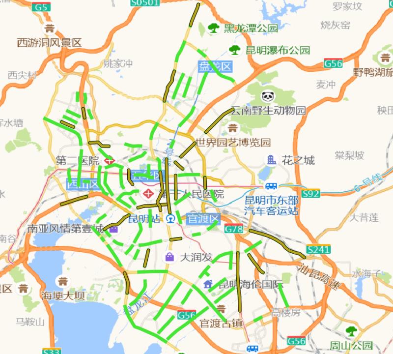 昆明實施綠波路段圖