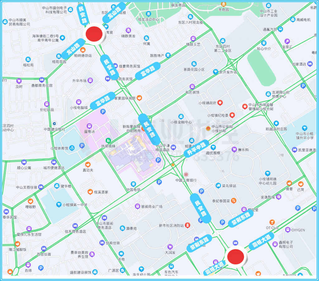 圖1 民安路-龍山路、民安路-菊城大道點位圖