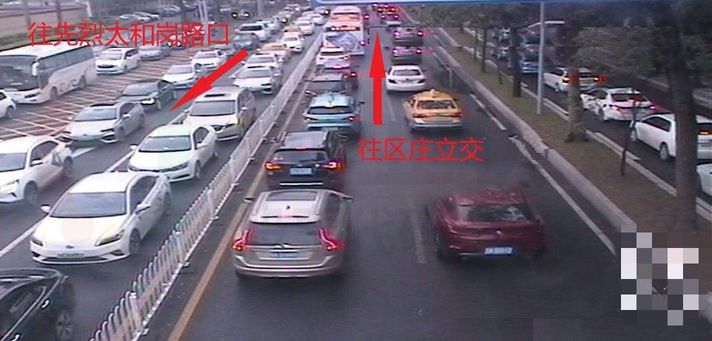 圖3 先烈路-太和崗路口南進(jìn)口、出口車流排隊情況